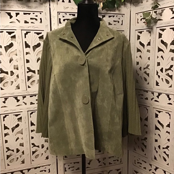 Coldwater Creek Jackets & Blazers - COLDWATER CREEK GENUINE LEATHER & KNIT GORGEOUS DARK SAGE GREEN WARM JACKET COAT